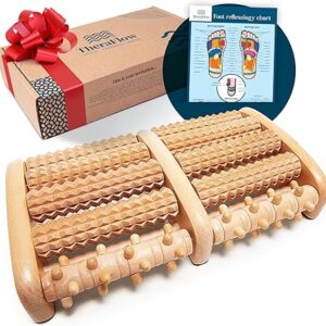 TheraFlow Dual Wooden Foot Massager Roller - Large Plantar Fasciitis Relief Tool